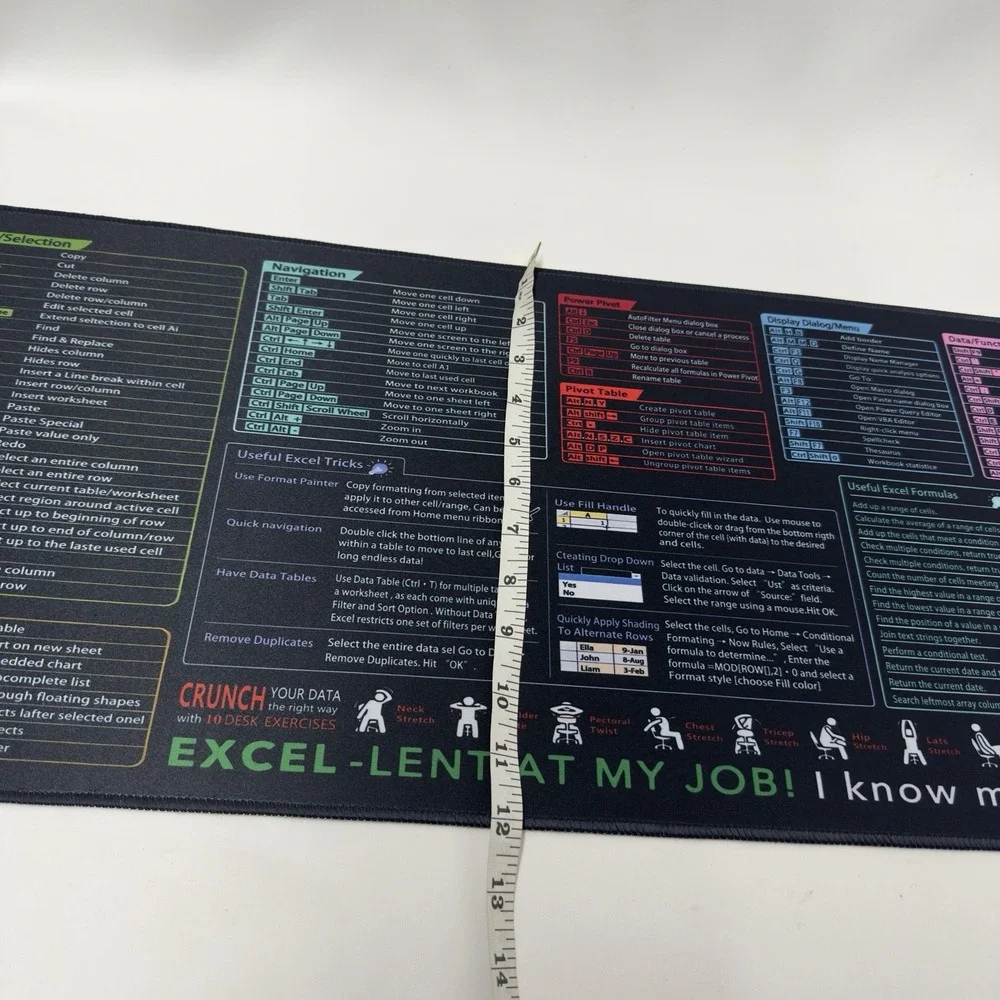 XL‎ Desk Mat Mouse Pad With Excel Shortcuts-Keyboard end Office Mat